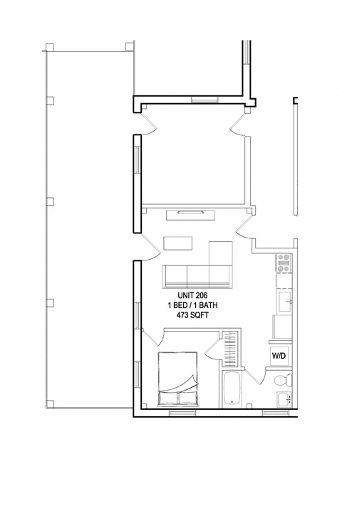 Floor plan for 1 bed, 1 bath, 473 sqft